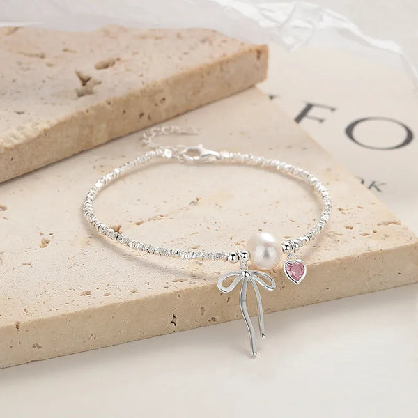 Bow Pearl Silver Bracelet