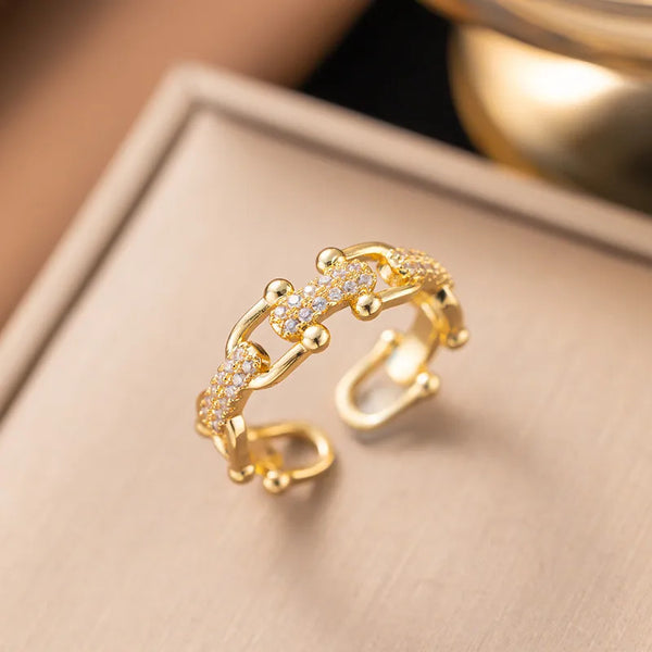 Silver Zircon Adjustable Open Ring Gold Plated