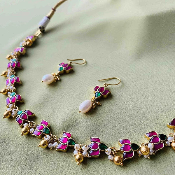 92.5 Silver Kundan Lotus Choker