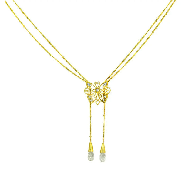 92.5 Silver Butterfly Stone Drop Necklace