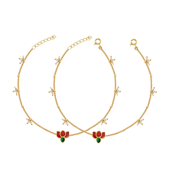 92.5 Sterling Silver Lotus Graceful Anklet