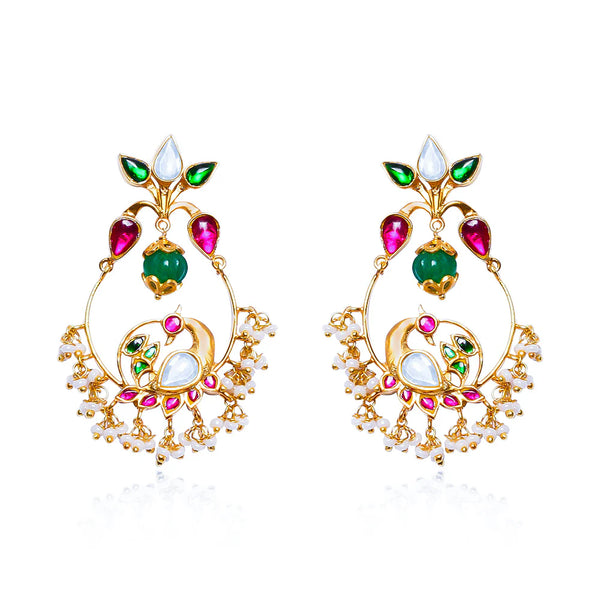 92.5 Sterling Silver Kundan Peacock Chandbali